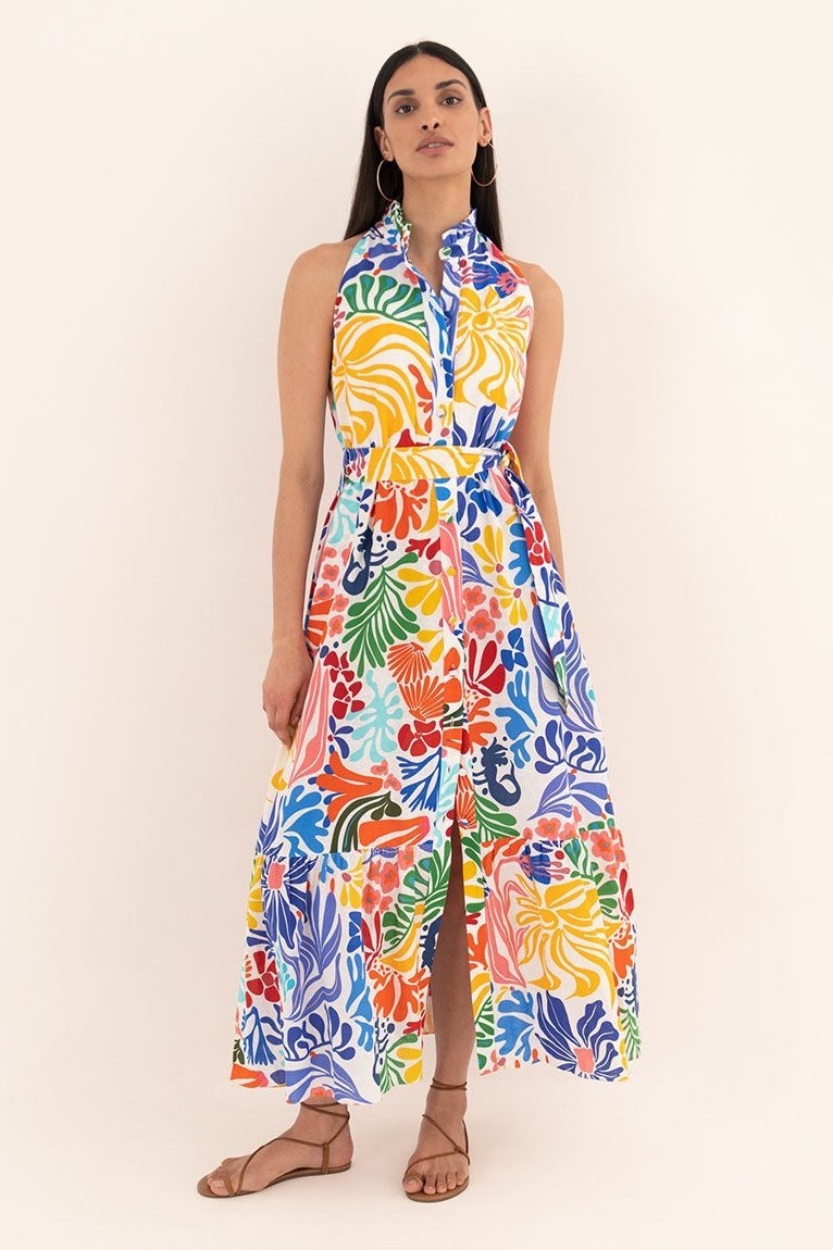 Vestido Estampado Midi Cinturón Adaptable - Vestiria