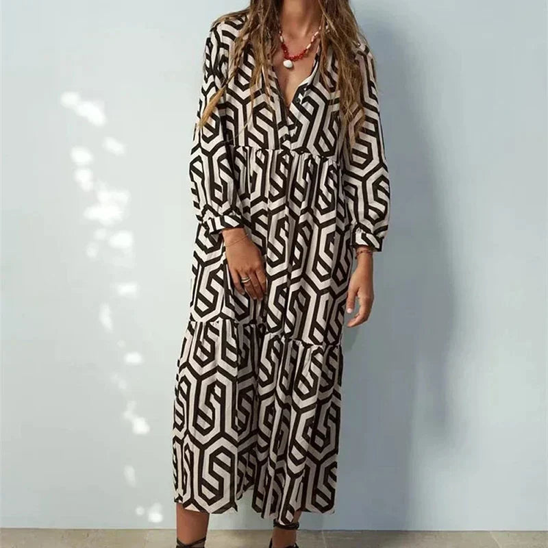 Vestido Manga Larga Estampado Geo Chic - Vestiria