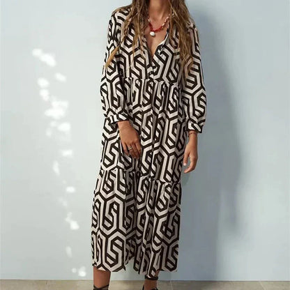 Vestido Manga Larga Estampado Geo Chic - Vestiria