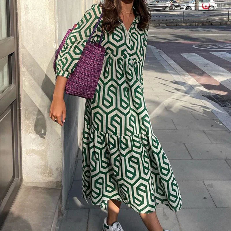 Vestido Manga Larga Estampado Geo Chic