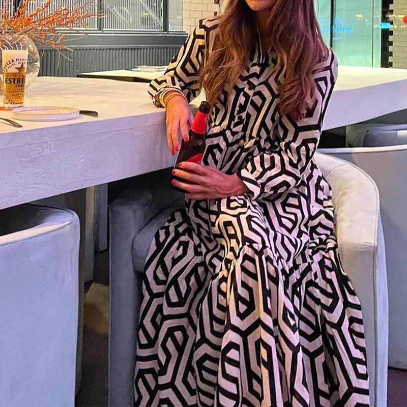 Vestido Manga Larga Estampado Geo Chic