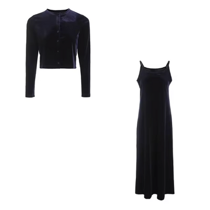 Vestido y Chaleco de Terciopelo Elegante