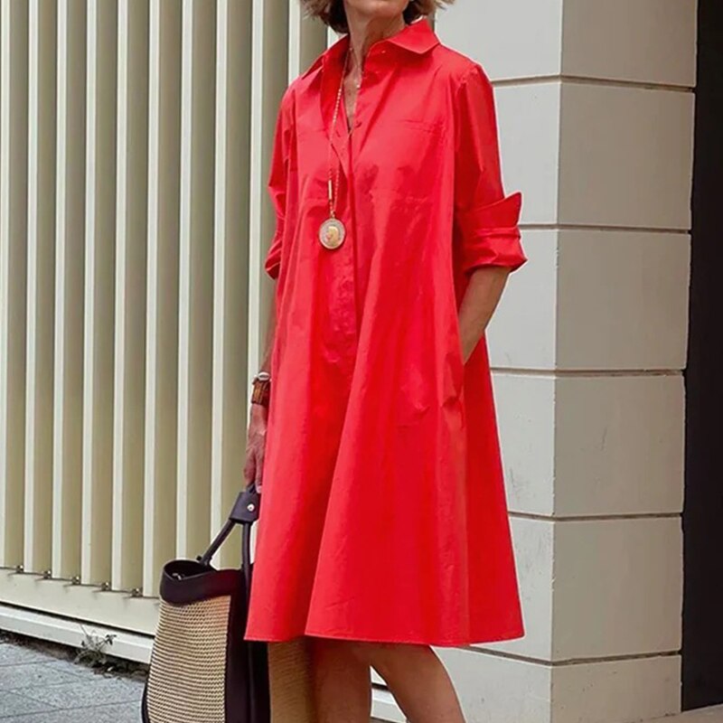 Vestido Camisero Grande Mujer Negro Elegante
