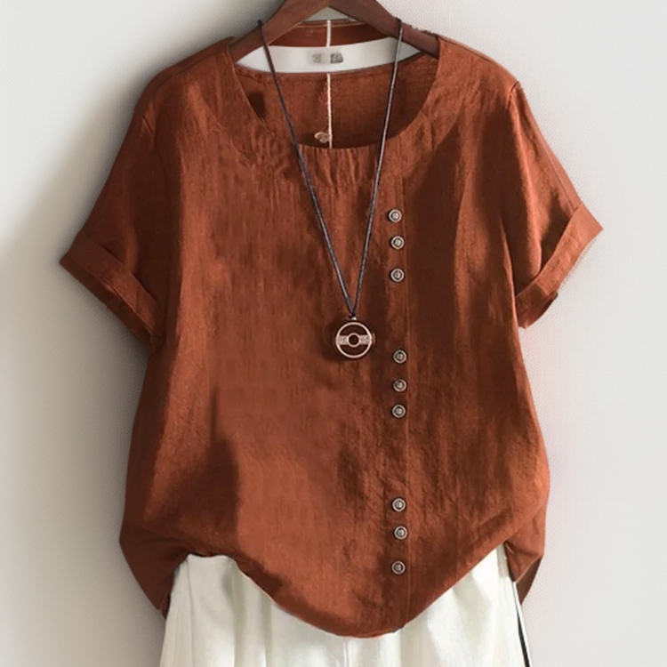 Blusa Asimétrica Mujer Detalle Botones Casual