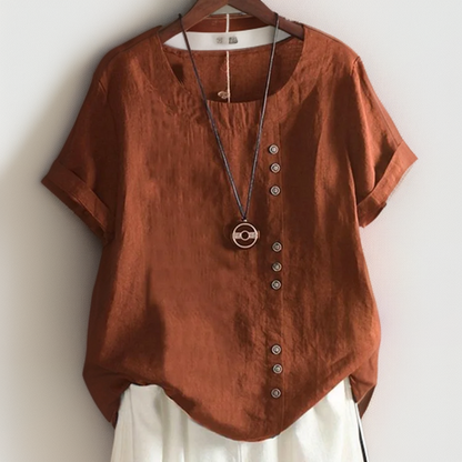 Blusa Asimétrica Mujer Detalle Botones Casual