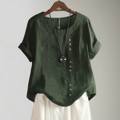 Blusa Asimétrica Mujer Detalle Botones Casual