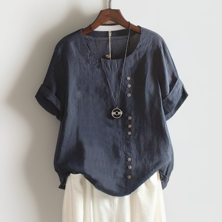 Blusa Asimétrica Mujer Detalle Botones Casual