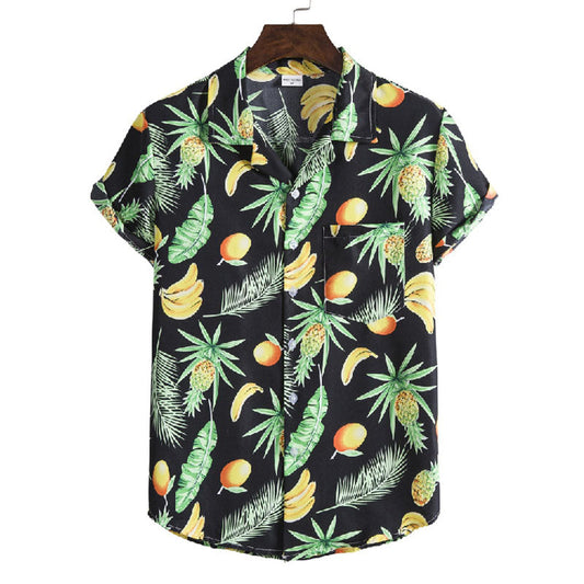 Camisa Hombre Manga Corta Estampado Tropical - Vestiria