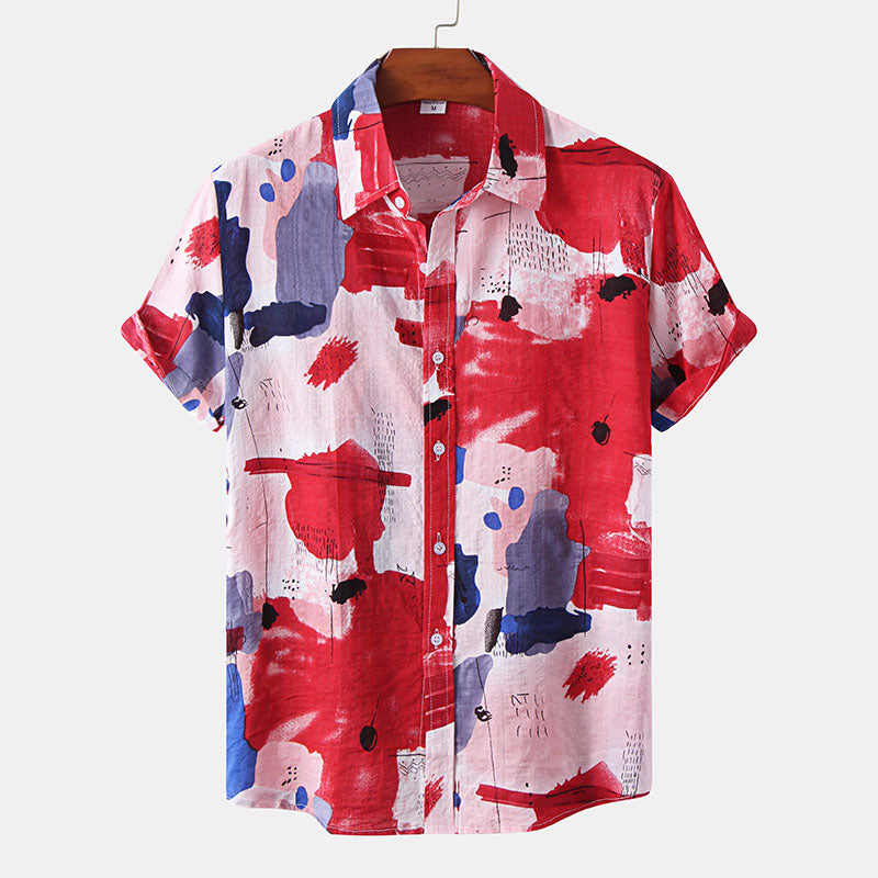 Camisa Hombre Manga Corta Roja Estilo - Vestiria
