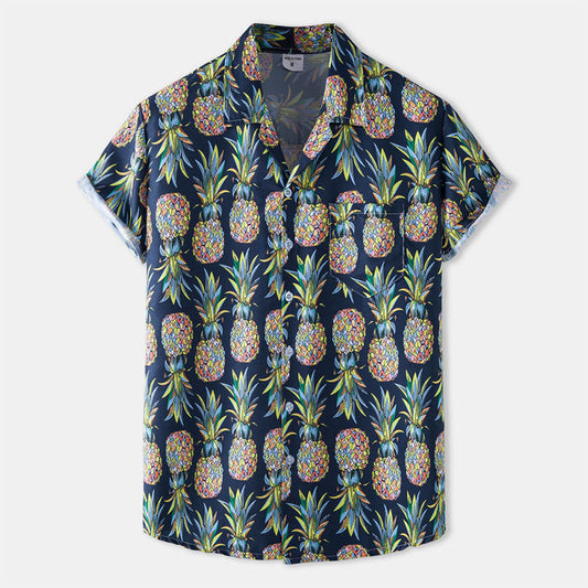 Camisa Hombre Estampado Piñas Algodón Fresca - Vestiria