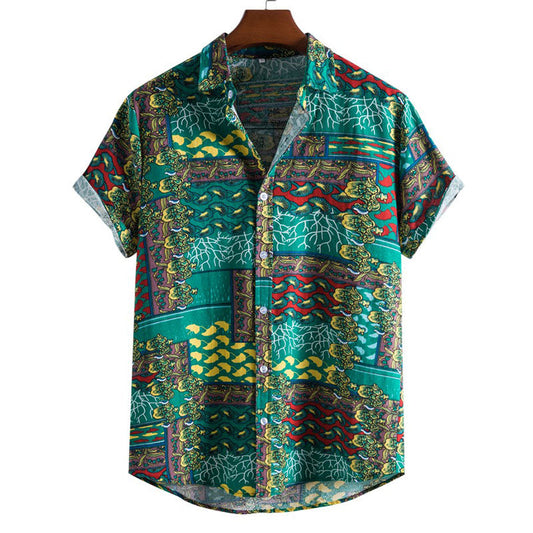 Camisa estampada boho para hombre manga corta - Vestiria