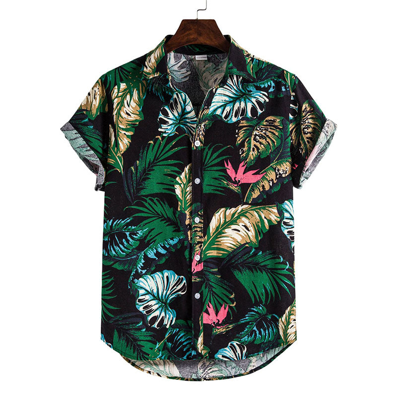 Camisa Hombre Manga Corta Estampado Floral Algodón - Vestiria