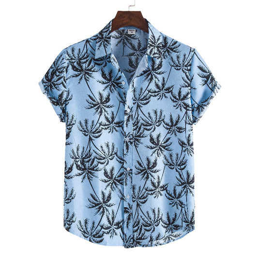 Camisa Verano Hombre Estampado Palmeras Algodón - Vestiria