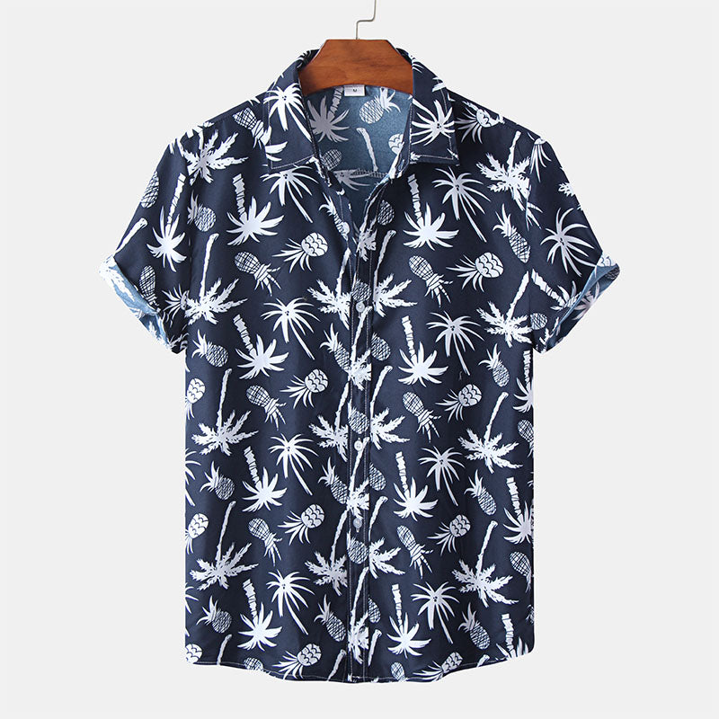 Camisa Hombre Azul Estampado Verano - Vestiria