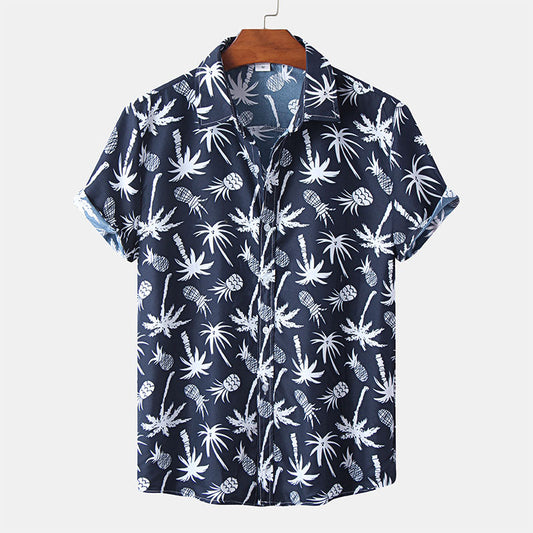 Camisa Hombre Azul Estampado Verano - Vestiria