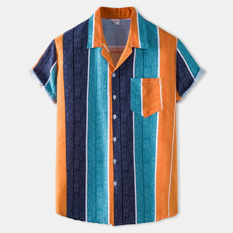 Camisa Rayas Clásica Manga Corta Hombre - Vestiria