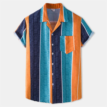 Camisa Rayas Clásica Manga Corta Hombre - Vestiria
