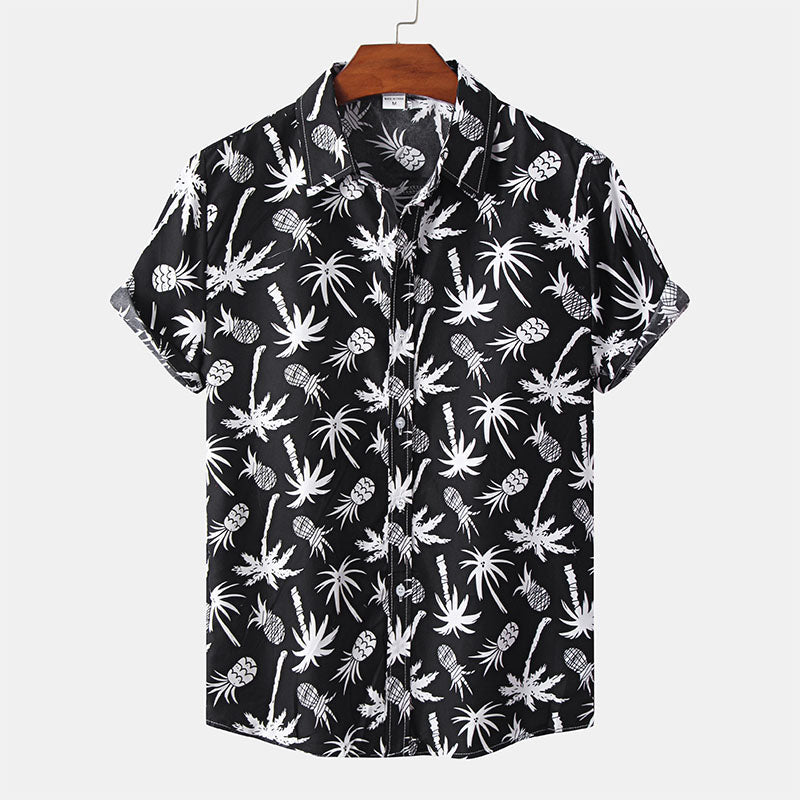 Camisa Hombre Estampado Manga Corta Negro - Vestiria