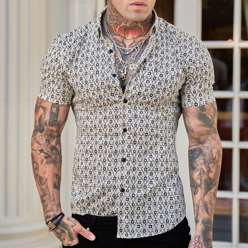 Camisa Verano Estampada Hombre Delgado
