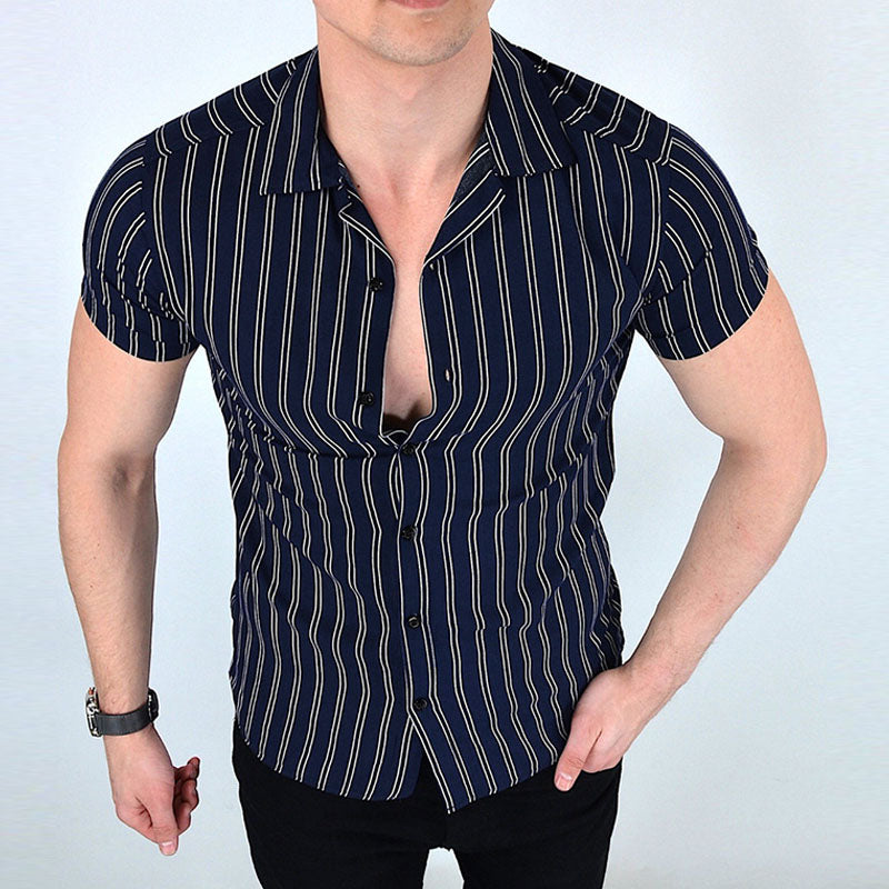 Camiseta Rayas Clásica Hombre Manga Corta