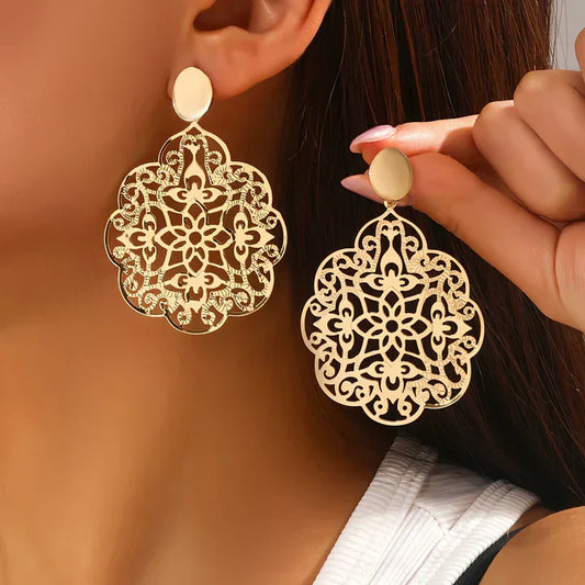 Pendientes Mujer Oro Brillantes Florales Grandes - Vestiria