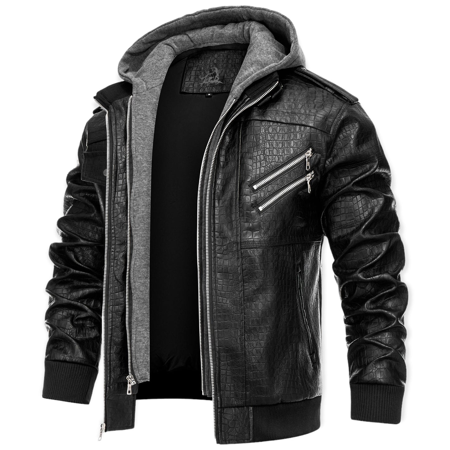 Chaqueta Cuero Hombre con Capucha Abrigo - Vestiria