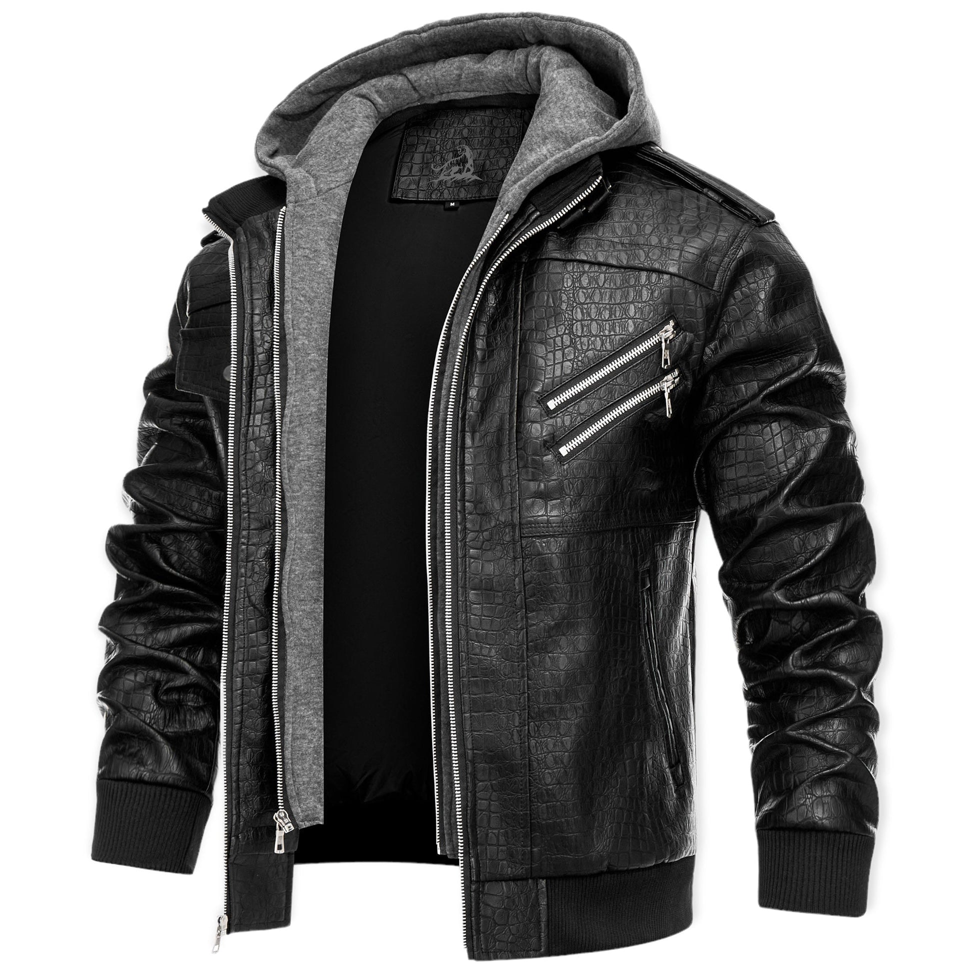 Chaqueta Cuero Hombre con Capucha Abrigo - Vestiria