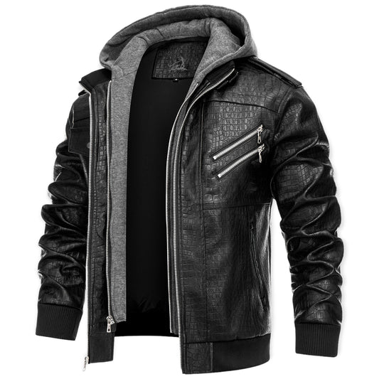 Chaqueta Cuero Hombre con Capucha Abrigo - Vestiria