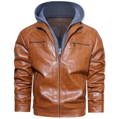 Chaquetón de cuero impermeable con capucha para hombre