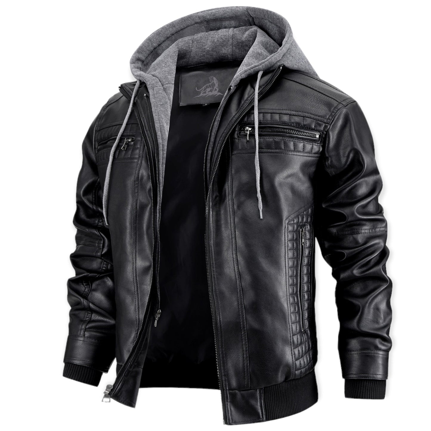 Chaqueta Cuero Hombre con Capucha y Cremallera - Vestiria