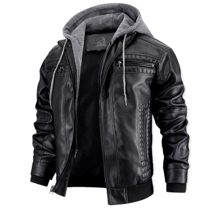 Chaqueta Cuero Hombre con Capucha y Cremallera - Vestiria
