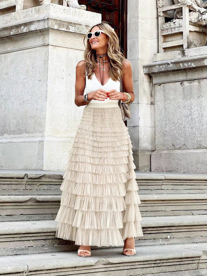 Falda Larga Mujer Cintura Alta Elegante