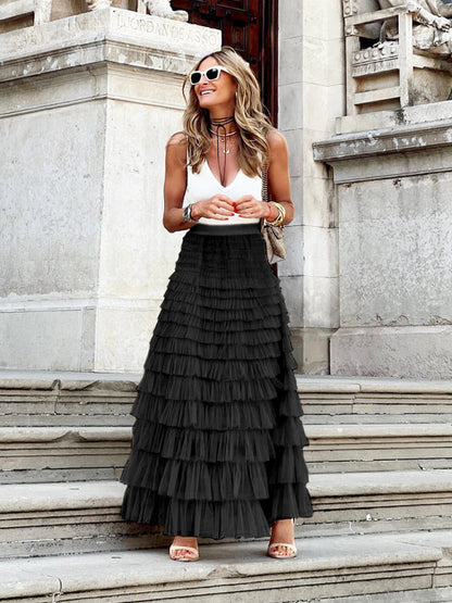 Falda Larga Mujer Cintura Alta Elegante