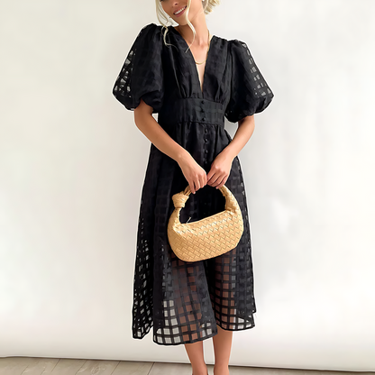 Vestido Mujer Mangas Voladas Escote en V
