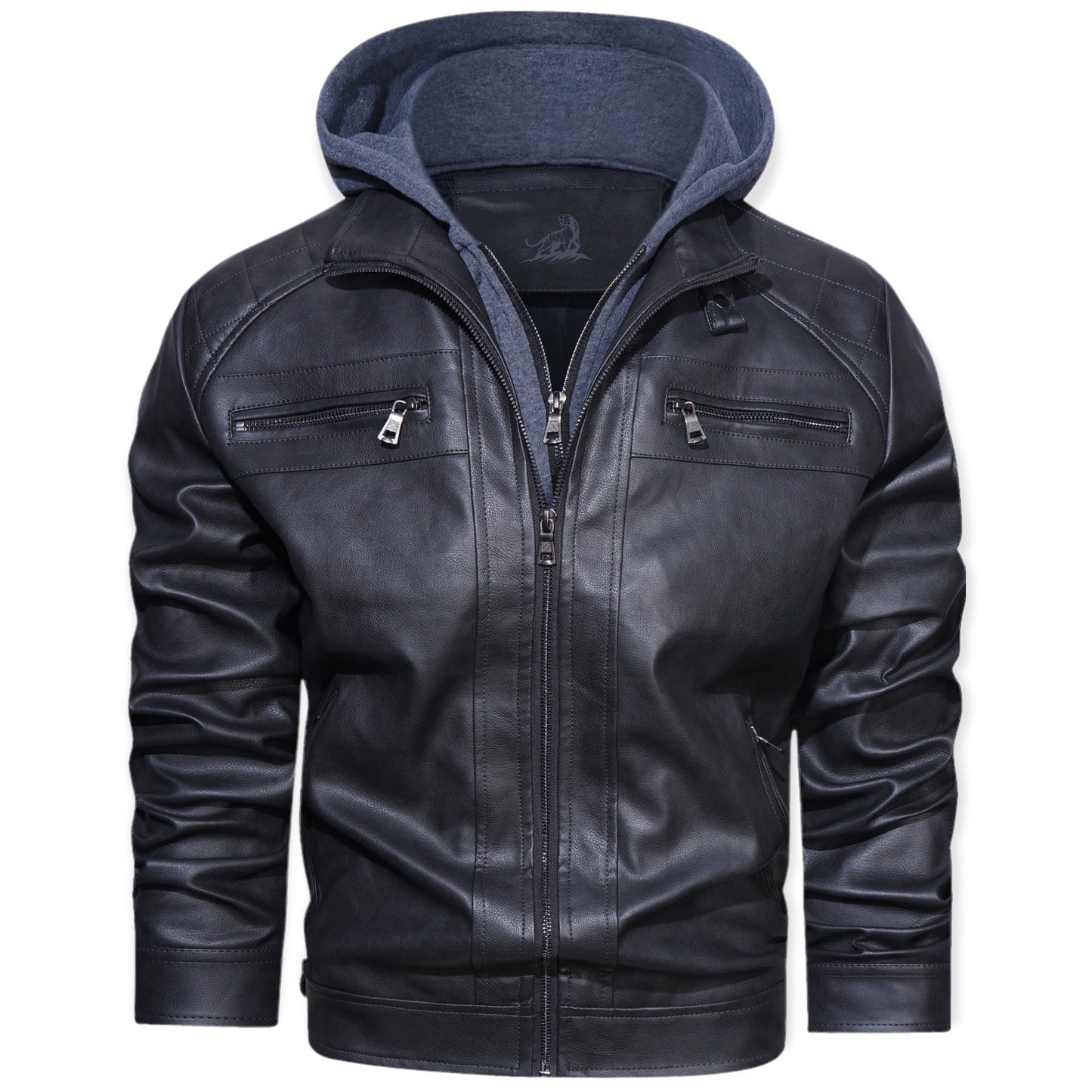 Chaquetón de cuero impermeable con capucha para hombre