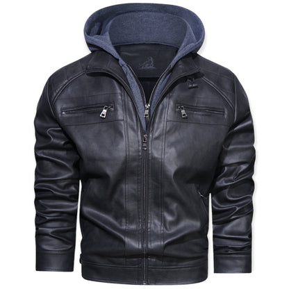 Chaquetón de cuero impermeable con capucha para hombre