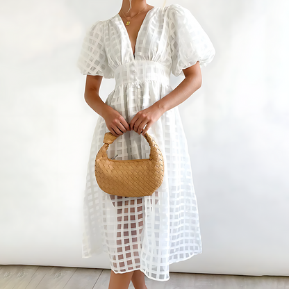 Vestido Mujer Mangas Voladas Escote en V