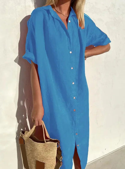 Vestido Ligero Verano Manga Corta Botones