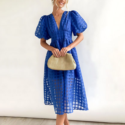 Vestido Mujer Mangas Voladas Escote en V