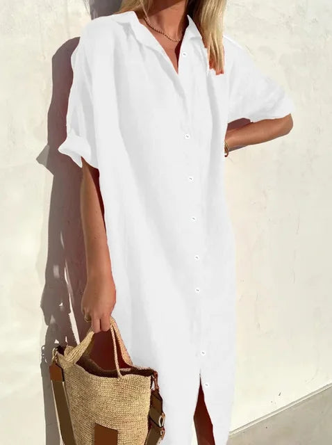 Vestido Ligero Verano Manga Corta Botones - Vestiria