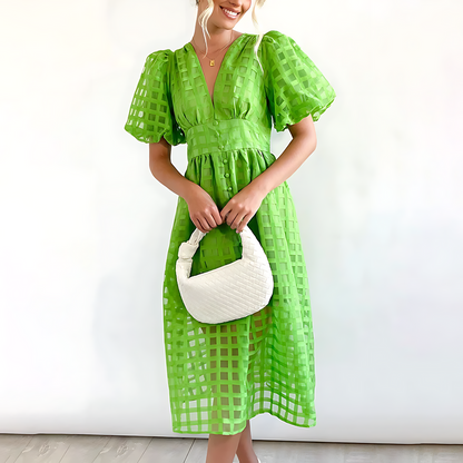 Vestido Mujer Mangas Voladas Escote en V