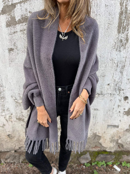Chaquetón Mujer Largo y Acogedor con Flecos - Vestiria