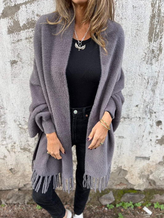 Chaquetón Mujer Largo y Acogedor con Flecos - Vestiria