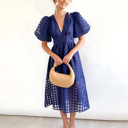 Vestido Mujer Mangas Voladas Escote en V