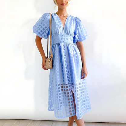 Vestido Mujer Mangas Voladas Escote en V