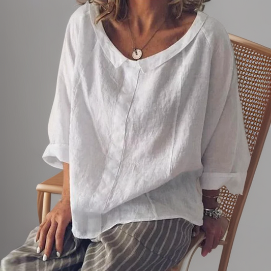 Blusa suelta manga larga escote en V elegante - Vestiria