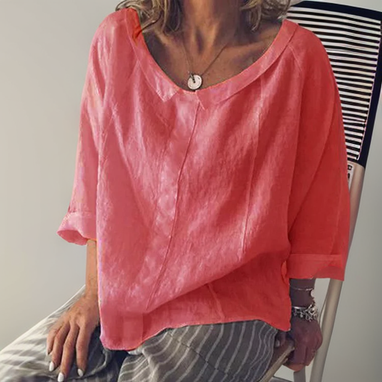 Blusa suelta manga larga escote en V elegante