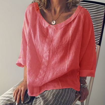 Blusa suelta manga larga escote en V elegante