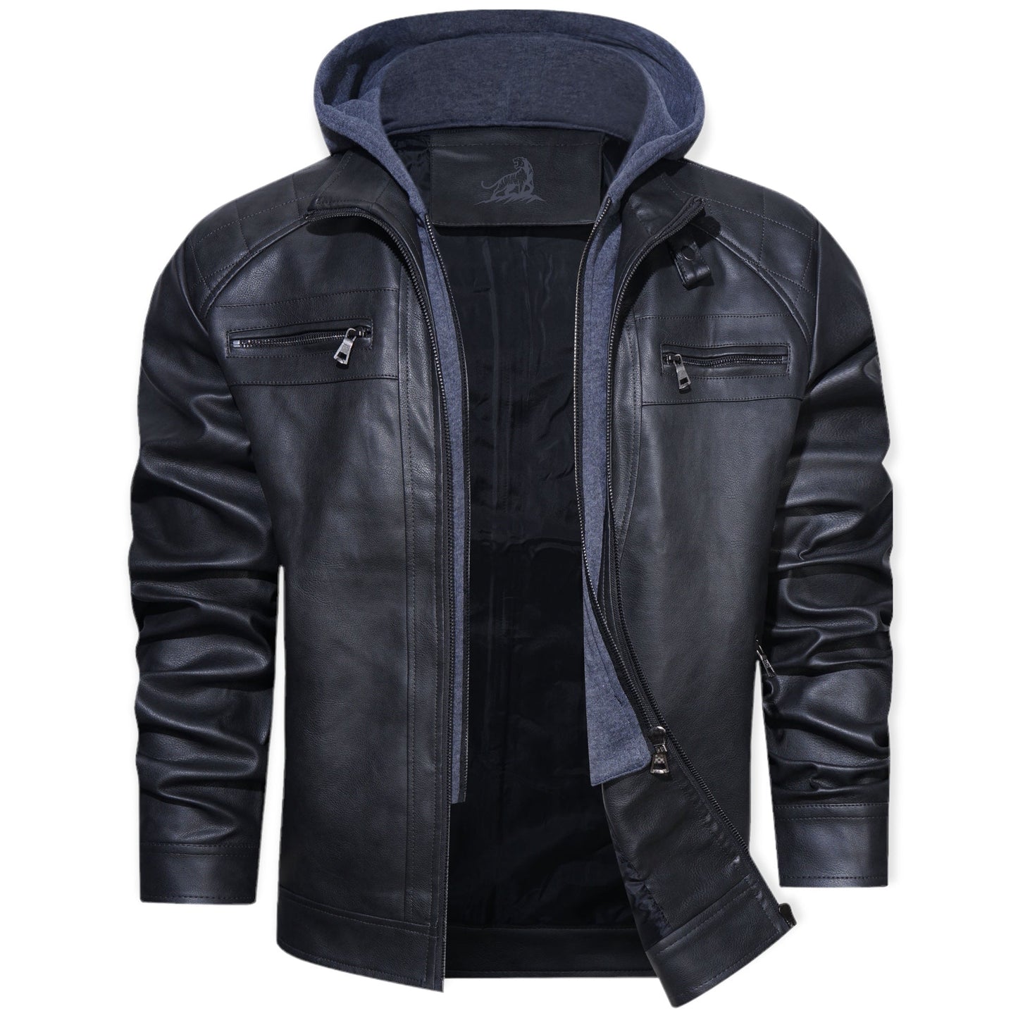 Chaquetón de cuero impermeable con capucha para hombre - Vestiria