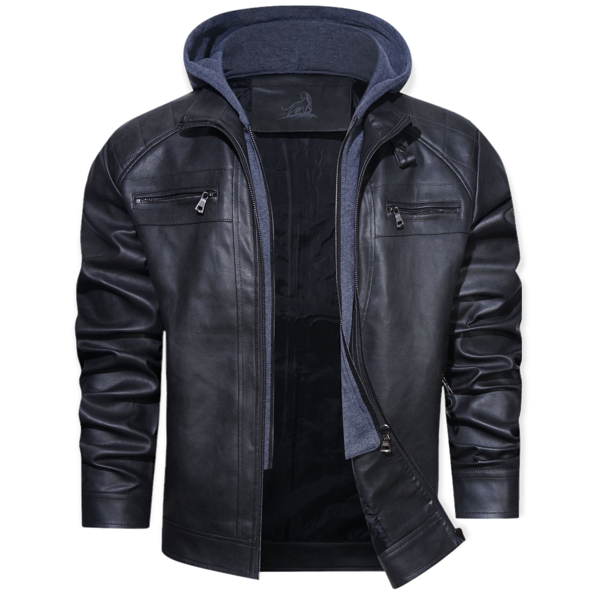 Chaquetón de cuero impermeable con capucha para hombre - Vestiria